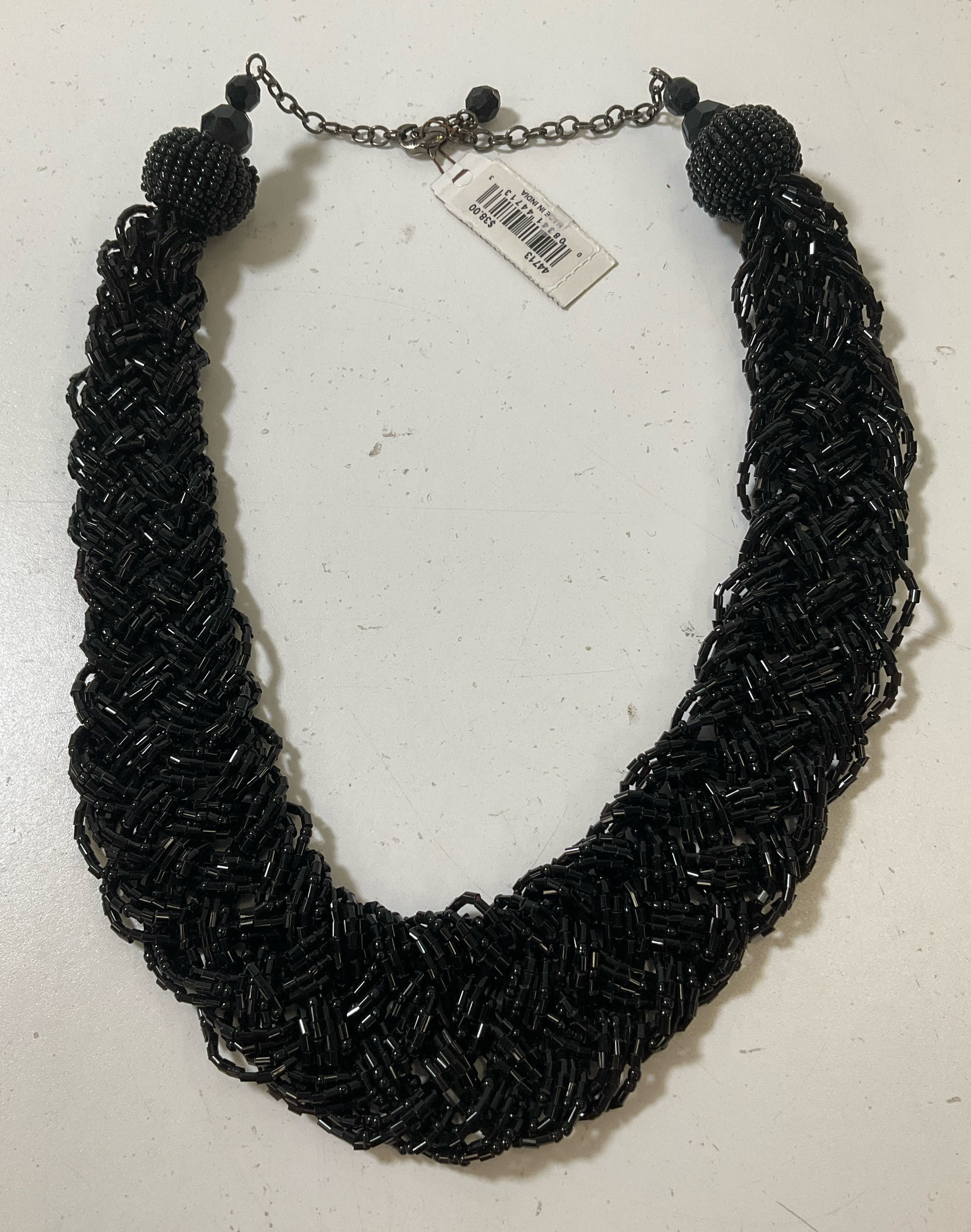 Catherine Stein Black Braided Seed Bead Statement Necklace NWT $38