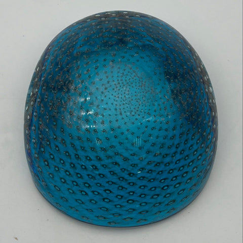 Art Glass Bowl Bullicante Controlled Bubble Blue Gold Aventurine 7 Inch Vintage