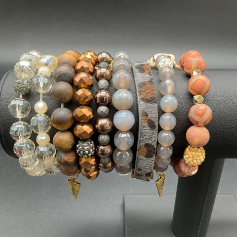 Erimish Bracelet Jewelry Lot of 9 Stackable Boho Beaded Cuff Leopard Print