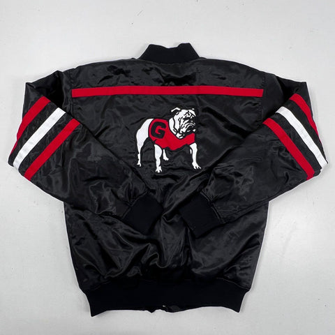 Franchise Club Men's Georgia Bulldogs Black Satin Varsity Jacket Quilted Sz M