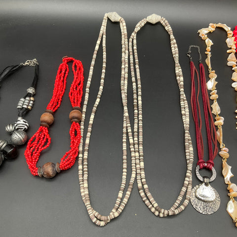 Bohemian Coastal Tribal Necklace Jewelry Lot of 7 Shell Beaded Statement Pieces