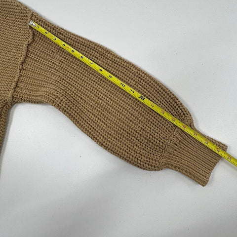 Free People Women's Sweetheart Sweater Tan Cable Knit Cropped Chunky Cotton M