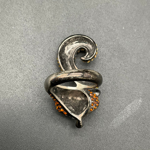 Fox Costume Ring Gunmetal Tone Orange Yellow Clear Rhinestones Size 9