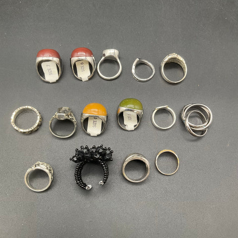 Mixed Costume Jewelry Ring Lot 15 Pieces Gothic Boho Cabochon Sizes 6 7