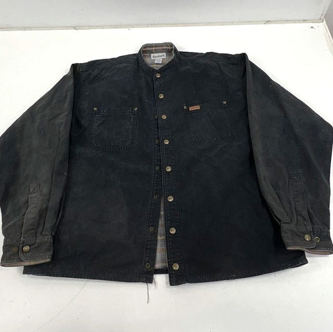 Carhartt Vintage Washed Black Flannel Lined Band Collar Shacket Mens L Tall