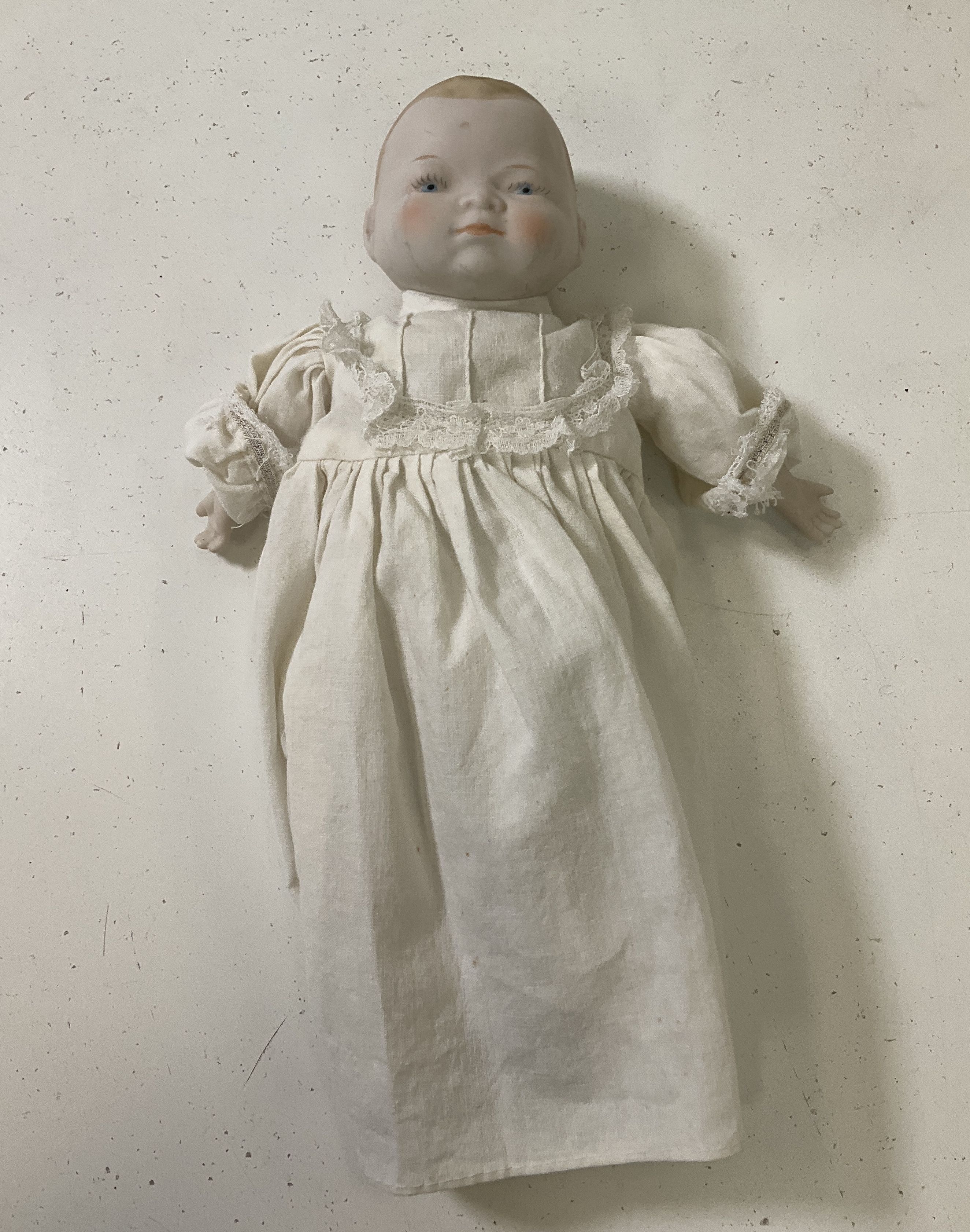 Two Vintage Bisque Dolls Bye Lo Style Prince Henry Christening Dress Outfits