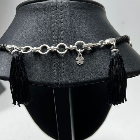 Lucky Brand Pearl Silver tone Black Tassel Necklace