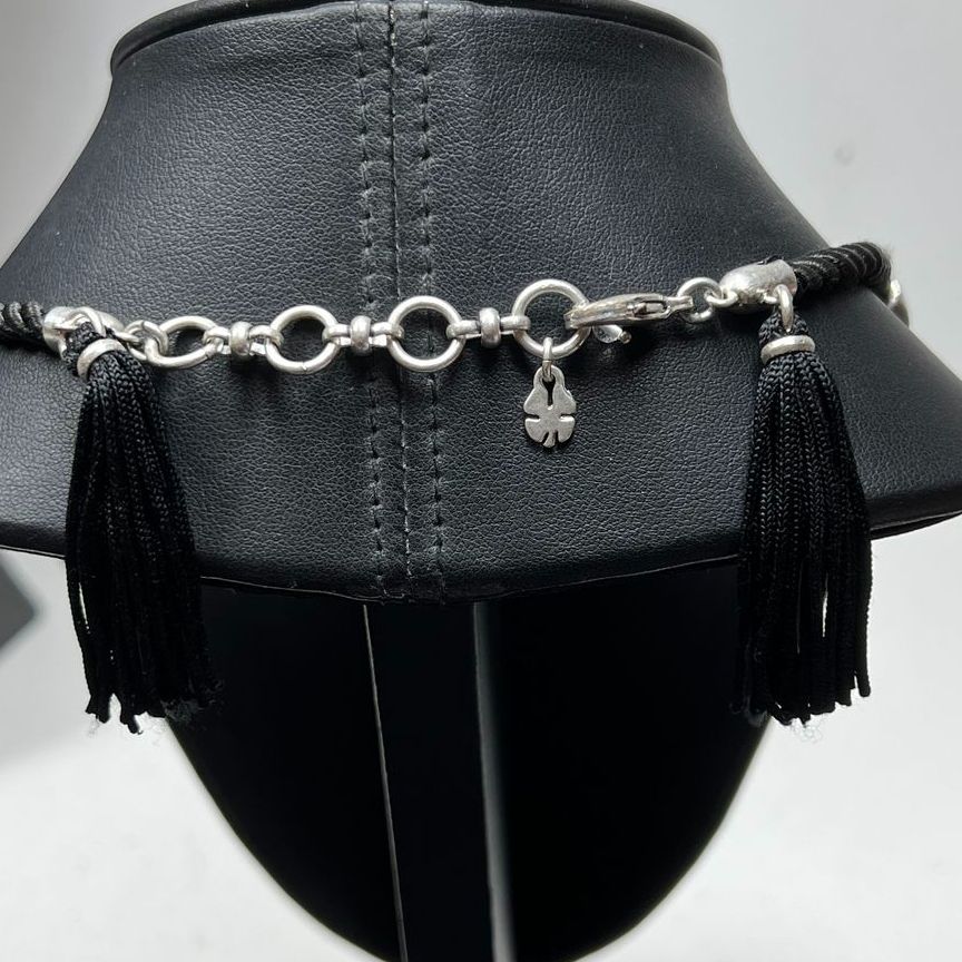 Lucky Brand Pearl Silver tone Black Tassel Necklace