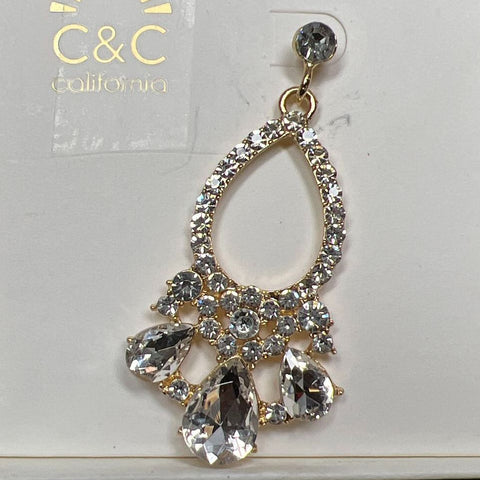 C&C California Rhinestone Gold tone Dangle Earrings NIB