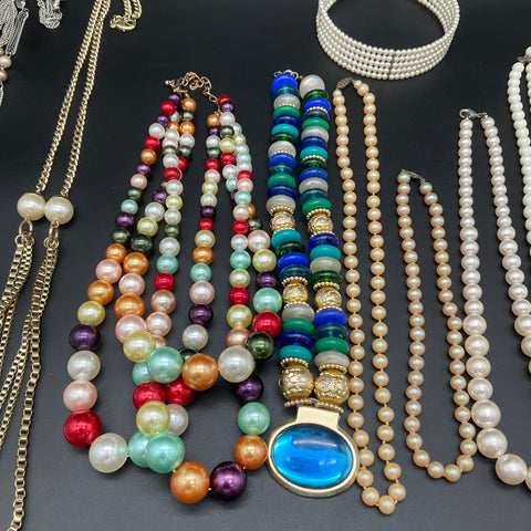 Vintage to Modern Faux Pearl Costume Jewelry Lot 1.8 lbs 10 Pieces