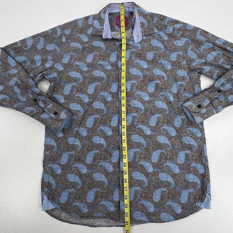 Visconti Black Men's Button Down Shirt Blue Gray Paisley Made in Italy Sz M