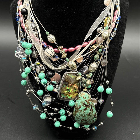 Vintage Boho Jewelry Lot 10 Necklaces Turquoise Style Shell Faux Pearl Beaded