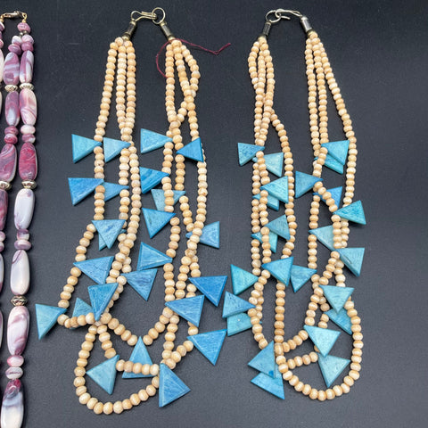 Vintage 1980s Statement Necklaces Lot of 5 Enamel Bib Beaded Multi-Strand