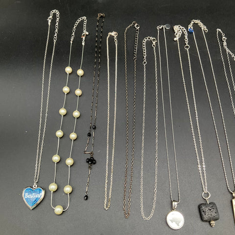 Mixed Costume Necklace Lot 20pc Silver Tone Faux Pearl Bestie Charm Nebraska
