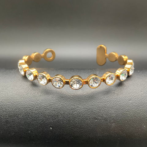 Rebecca Made in Italy Gold Tone Crystal Bezel Set Cuff Bracelet 6.25-6.5"