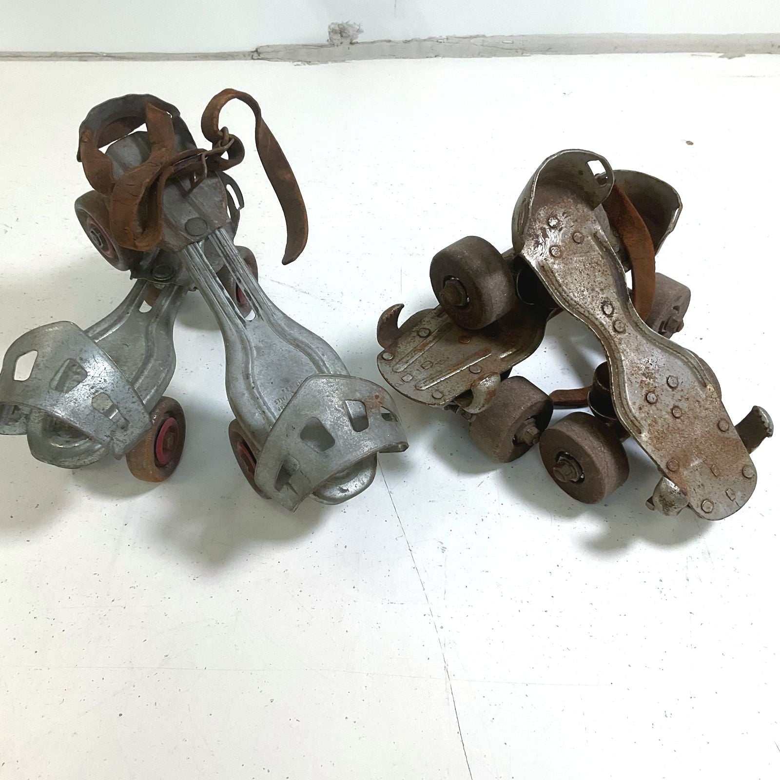 Vintage Lot of 2 Chicago & Globe Metal Clamp-On Roller Skates Mid-Century