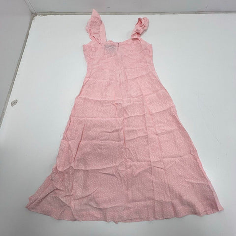 Loft NWT Pink Polka Dot Ruffle Strap Side Slit Midi Dress Sz 10P