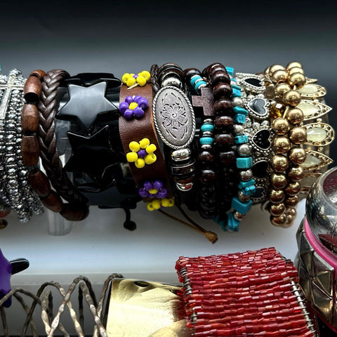 Vintage to Modern Costume Jewelry Lot of 50+ Bracelets Bangles Cuffs Beaded