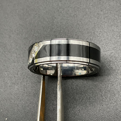 Brilliance Tungsten Carbide 1/10 CTTW Diamond Two-Tone Band Size 12