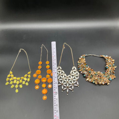 Statement Costume Jewelry Lot 4 Necklaces Bib Faux Pearl Beaded Fringe Styles