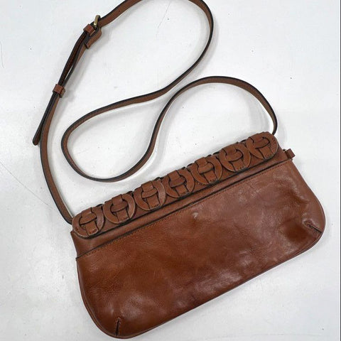 Patricia Nash Brown Leather Woven Link Crossbody Satchel Bag Brass Hardware