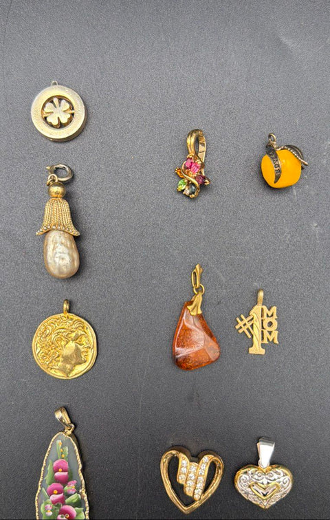 Vintage to Modern Mixed Costume Jewelry Pendant Lot 0.5 Lbs Heart Cross Key