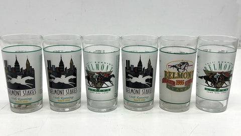 Vintage Lot of 6 Belmont Stakes Horse Racing Souvenir Glasses 1995 1998 1999