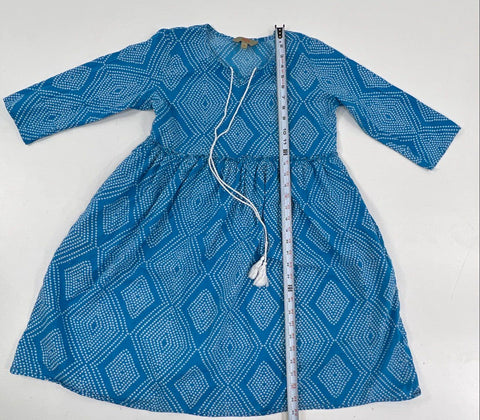 Anouk by Myntra Women's Blue Geometric Print Cotton Tassel Tie Neck Dress Sz S