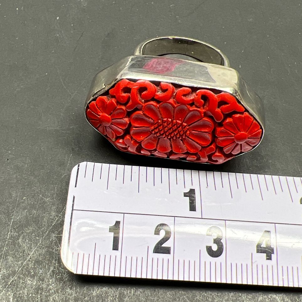 Sajen Sterling Silver Cinnabar Clip On Earrings and Ring with Necklaces Jewelry