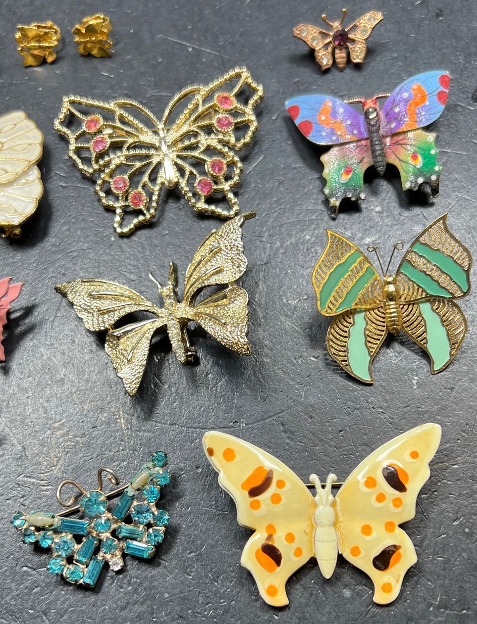 Butterfly Brooch and Clip On Earrings Lot