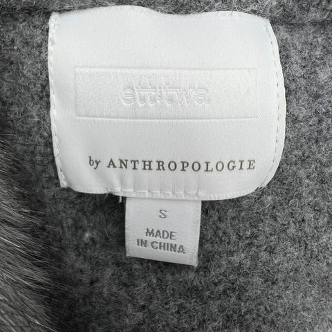 ett:twa Anthropologie Gray Faux Fur Collar Cardigan Sweater Jacket Women's S