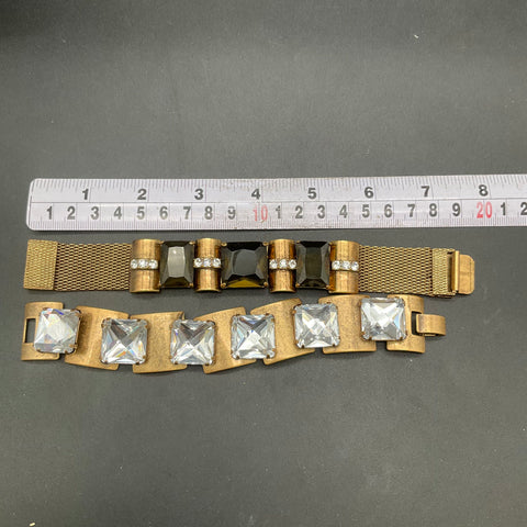 J.Crew Gold Tone Crystal Statement Bracelet Lot 2 Mesh Chunky Link 7.5-8"