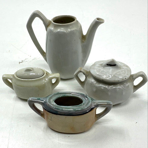 Vintage Miniature Child's Tea Set Lot 25pc Porcelain Plates Cups Teapot Metal