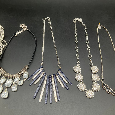 Costume Jewelry Necklace Lot 10pc Silver Tone Rhinestone Statement Pendant Bib