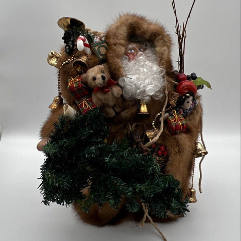Father Christmas Santa Claus Figurine Fur Covered 14 Inch Holiday Decor Vintage