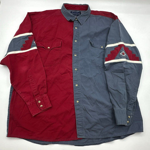 Wrangler Men's Red Blue Colorblock Southwest Geometric Western Snap Shirt Sz XXL