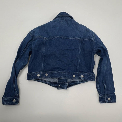 We The Free Women's Blue Denim Moto Cropped Jacket Size S