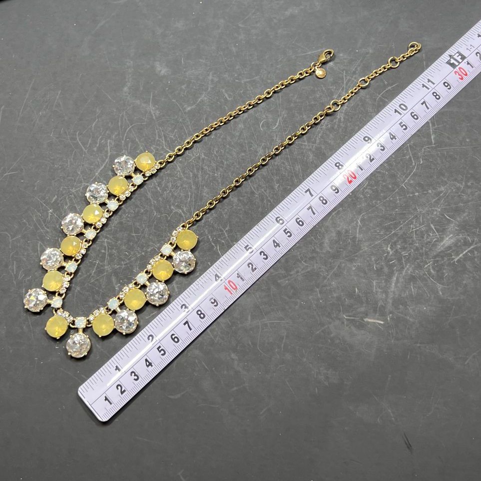 J. Crew Yellow Rhinestone Statement Necklace with Pouch