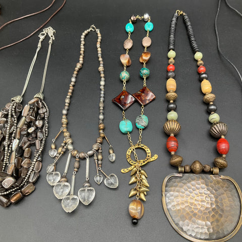 Boho Artisan Statement Necklace Jewelry Lot of 10 Beaded Shell Stone Hippie