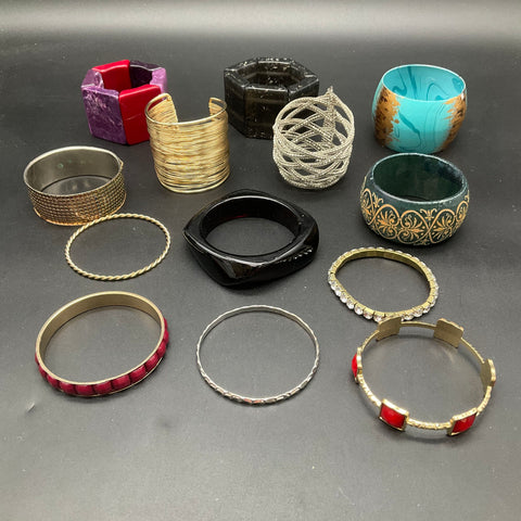 Vintage and Modern Costume Jewelry Lot 13 Bangle Cuff Acrylic Metal Bracelets