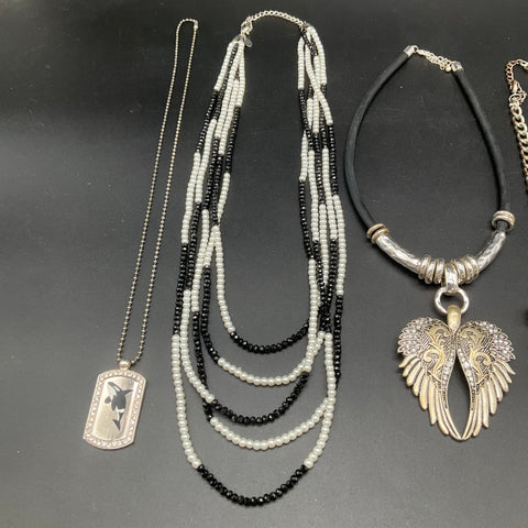 9 Piece Fashion Jewelry Lot Necklaces Earrings Gothic Angel Wing Orca Dog Tag