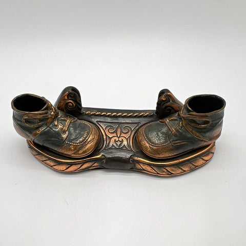 Vintage 1960s Bronze Finished Baby Shoe Display Stand 11-Inch