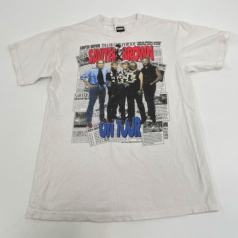 Vintage 1994 Sawyer Brown Thank God For You Tour T-Shirt Autograph Sz L