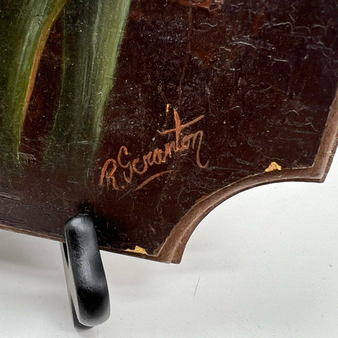 R. Scranton Oil on Wood Panel Painting Yellow Iris Floral Signed 12x10.5 Art