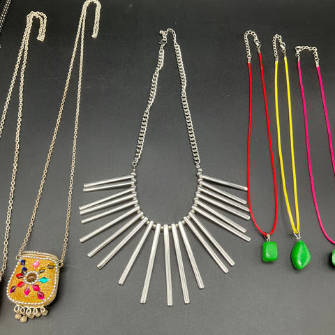 Mixed Costume Jewelry Lot 10 Necklaces Boho Modern Fringe Beaded Green Stones