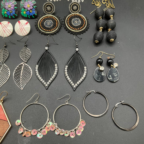 Mixed Costume Jewelry Lot 34 Pairs Earrings Vintage to Modern Includes 925