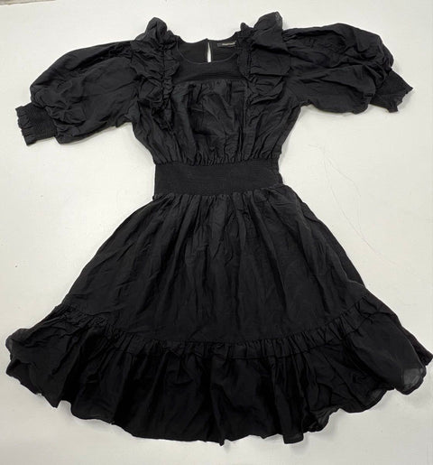 Magali Pascal Women's Black Smocked Puff Sleeve Ruffle Mini Dress Size XL