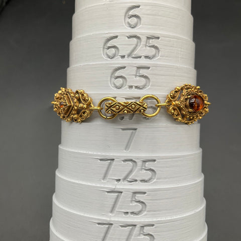 Vintage Lisner Gold Tone Victorian Revival Link Bracelet Amber Tone Stones 7"