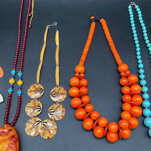 Vintage to Modern Boho Artisan Costume Jewelry Lot 8 Beaded Resin Wood Necklaces
