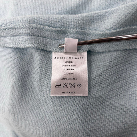 Amina Rubinacci Women's Light Blue Cotton Linen Knit Blazer Jacket Sz 44